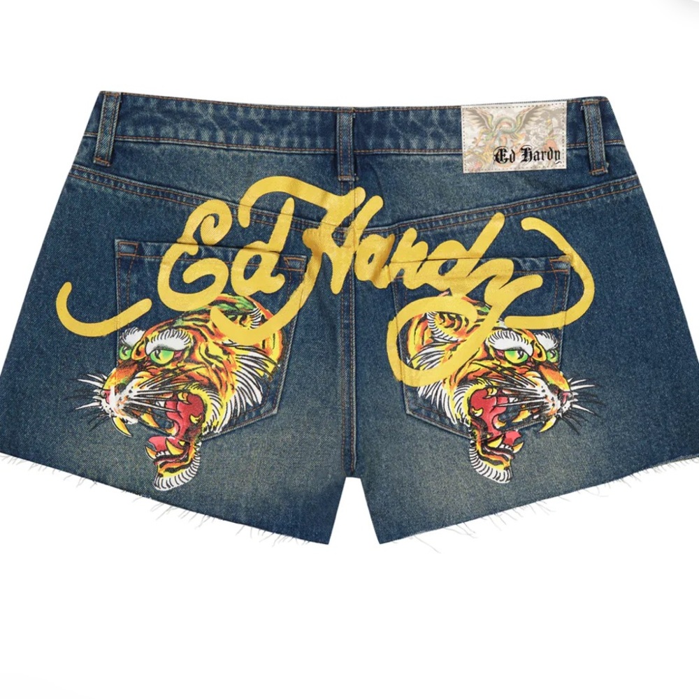 Ed Hardy Screaming Tiger Denim Shorts Size L
